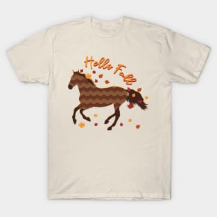 Hello Fall - Cute And Cozy Brown Chevron Autumn Horse T-Shirt